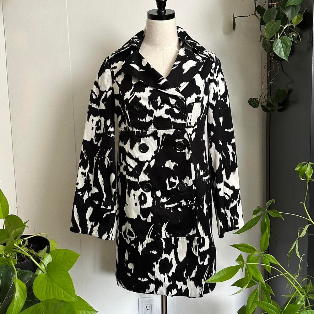 INC International Concepts Black White Abstract Peacoat Wide Sleeve Medium